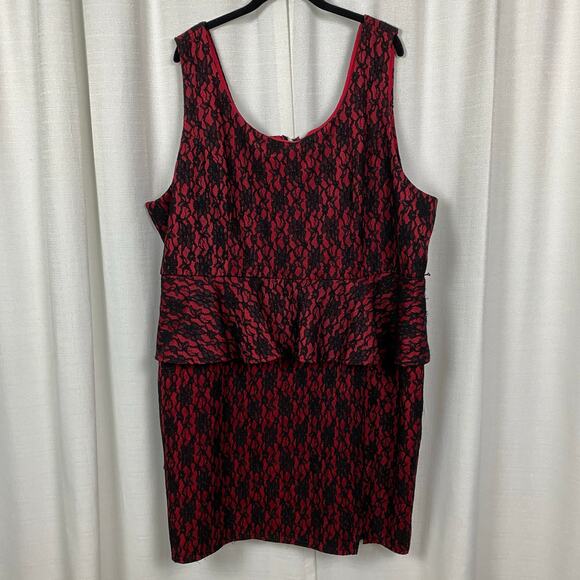 Torrid x Rebel Wilson Red&Black Lace Peplum Sheath Midi Dress Sz.26W - Picture 5 of 15